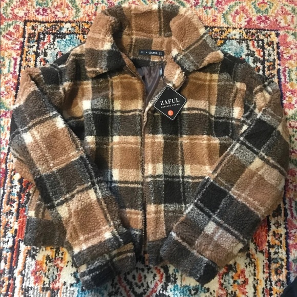 Zaful fluffy faux fur shirt plaid coat - Picture 4 of 4